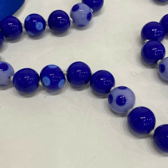 Chanel 05P Spotted Glass Bead Long Silk Ribbon Blue Necklace Logo - Picture 3 of 10